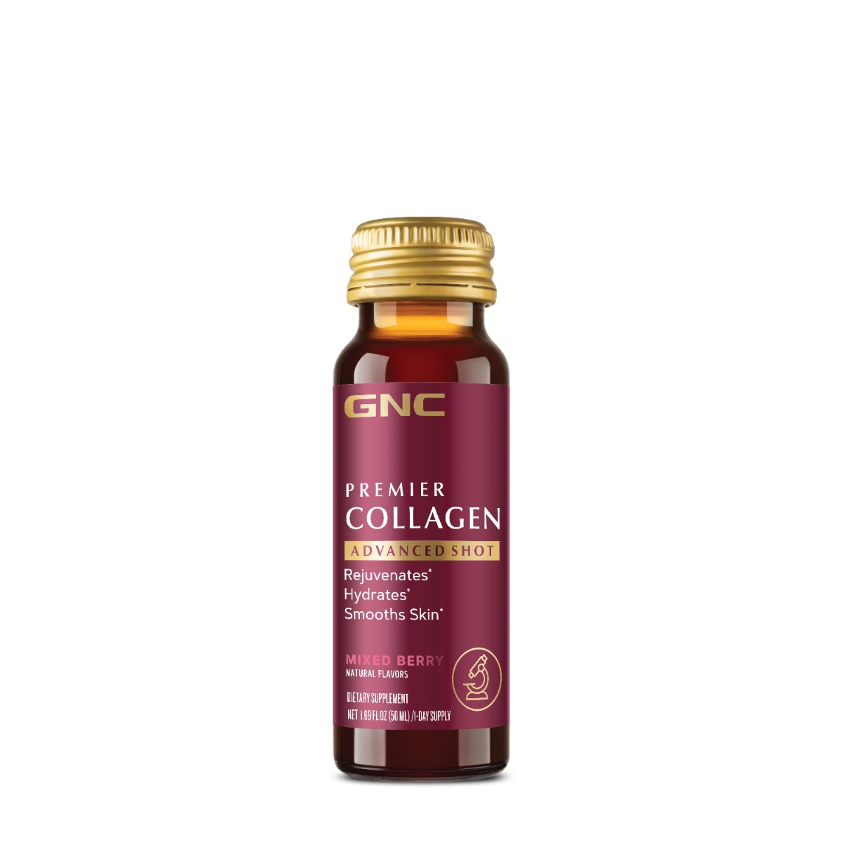 GNC Premier Collagen Advanced Shot, Formula Premium de Peptide de Colagen Hidrolizat Marin Lichid cu Aroma de Fructe de Padure, 50 ml