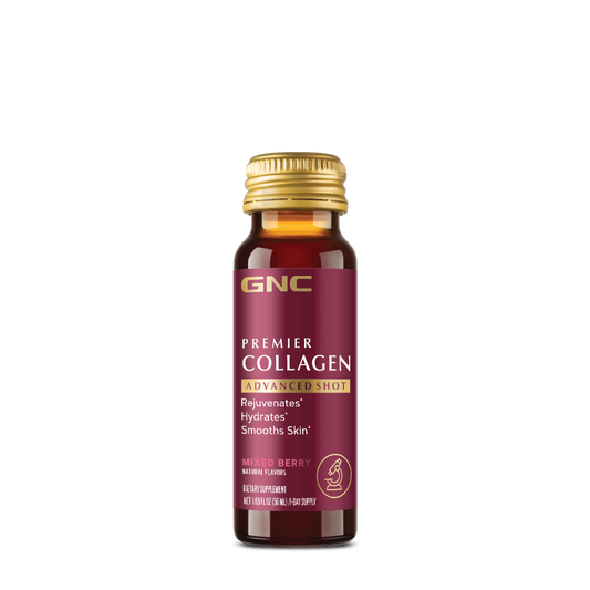 GNC Premier Collagen Advanced Shot, Formula Premium de Peptide de Colagen Hidrolizat Marin Lichid cu Aroma de Fructe de Padure, 50 ml