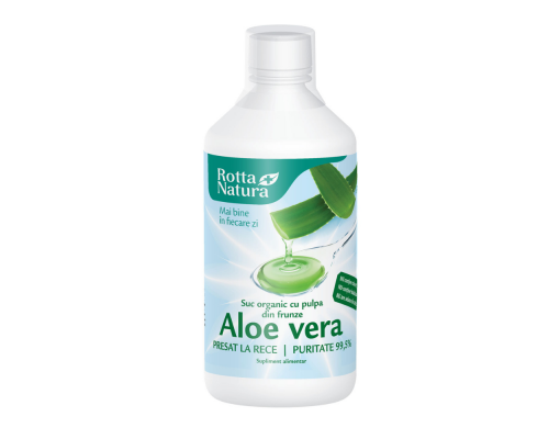 Aloe Vera suc organic cu pulpa, presat la rece, 1000 ml.