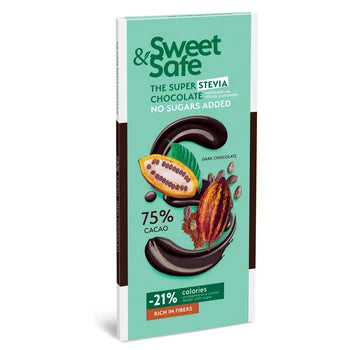 Ciocolata amaruie cu indulcitor natural de stevia Sweet&Safe, 90g, Sly Nutritia