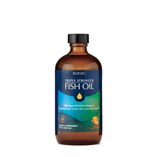 GNC Triple Strength Fish Oil, Ulei de Peste, cu Aroma Naturala de Portocale, 236.5 ml