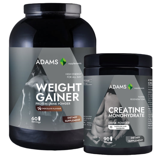 Pachet Proteina pentru cresterea masei musculare (ciocolata) 3 kg + Creatina monohidrata (fara aroma), 400g