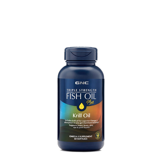 GNC Triple Strength Fish Oil Plus Krill Oil, Ulei de Peste Plus Ulei de Krill, 60 cps