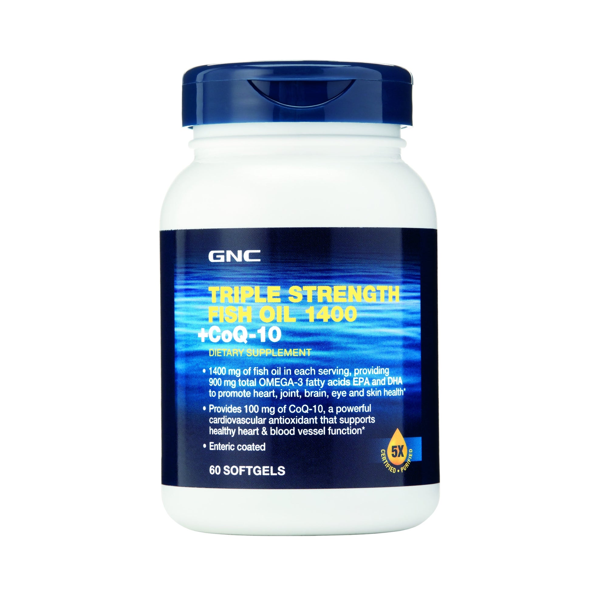 GNC Triple Strength Fish Oil 1400 + Coq-10, Ulei de Peste si Coenzima Q-10, 60 cps