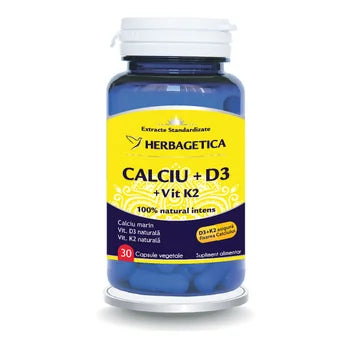 Calciu + D3 cu Vitamina K2, 30 capsule, Herbagetica