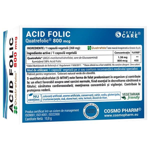 Acid Folic Quatrefolic® 800 mcg – forma bioactivă si naturala (5-MTHF)
