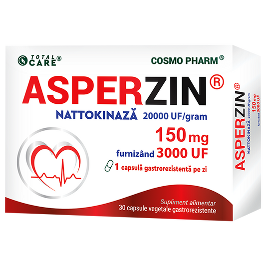 ASPERZIN – Nattokinaza 20000 UF/gram furnizand 3000 UF per capsula – 150 mg