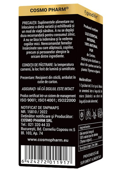 THYMUS VULGARIS – Ulei Esential De Cimbru Uz Intern 10 ml