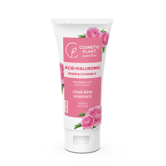 Cremă mâini hidratantă cu acid hialuronic, bujor & vitamina E