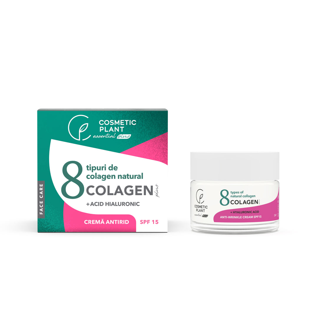 Cremă antirid de zi SPF 15 COLAGEN Plus cu 8 tipuri de colagen natural & acid hialuronic & aloe vera