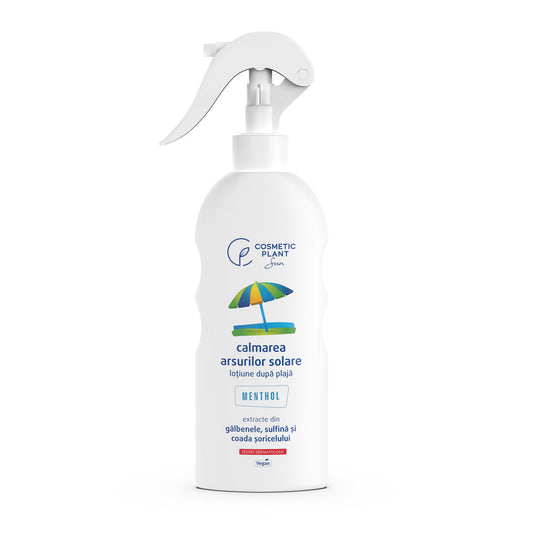 Loţiune pentru calmarea arsurilor solare cu extract de gălbenele, sulfină și coada șoricelului