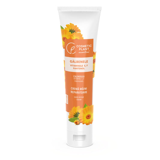 Cremă pentru mâini reparatoare cu extract de gălbenele şi vitaminele E, F, şi pantenol