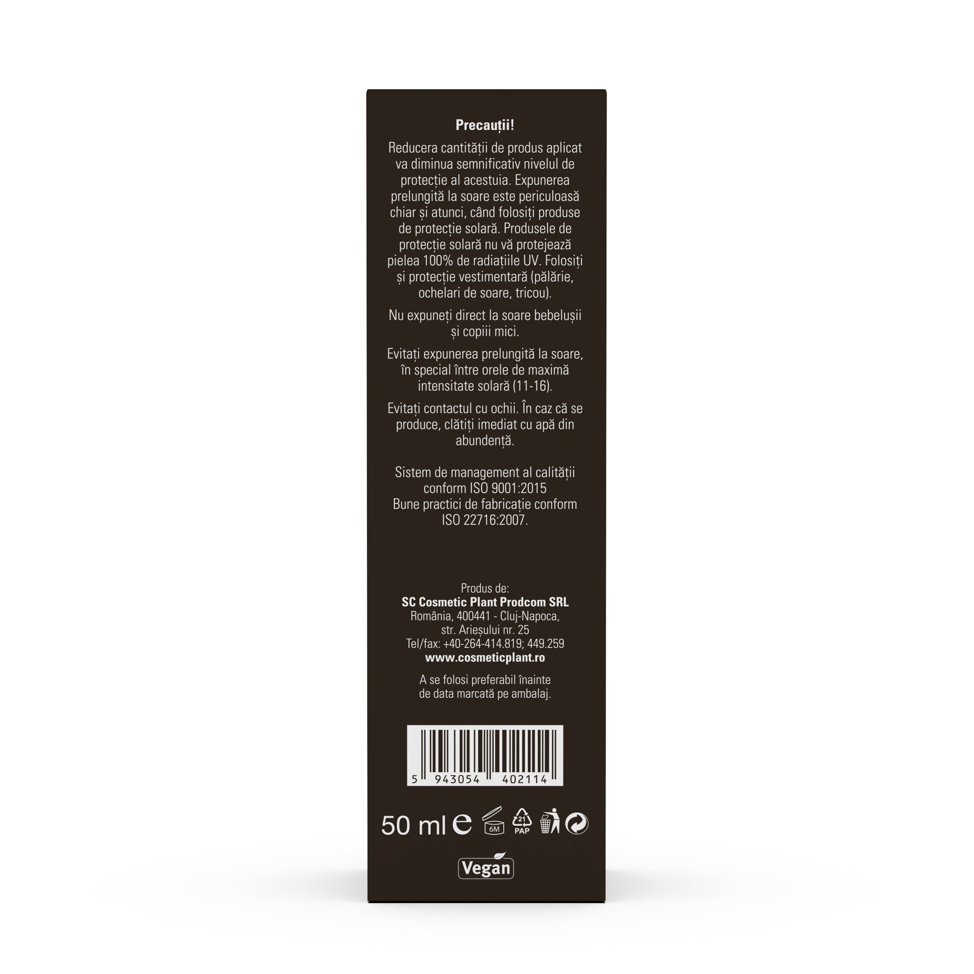 Cremă protectoare pentru față OLIV cu SPF50 cu ulei de măsline, ceai verde, vit. E, pantenol