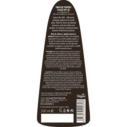 Emulsie plajă OLIV SPF20 cu ulei de morcov și măsline