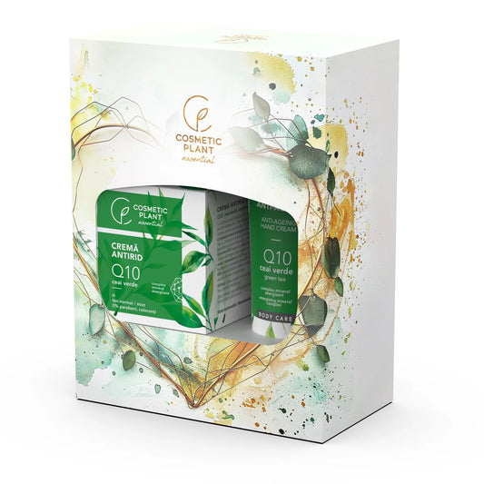 Set cadou Essential - Cremă antirid de zi Q10 & ceai verde 50 ml + Cremă mâini anti-ageing Q10 & ceai verde 100 ml, Cosmetic Plant