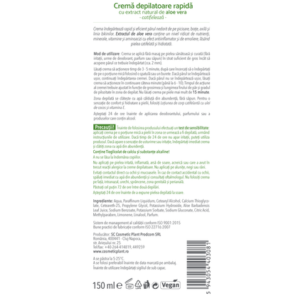 Cremă depilatoare rapidă cu extract natural de aloe vera