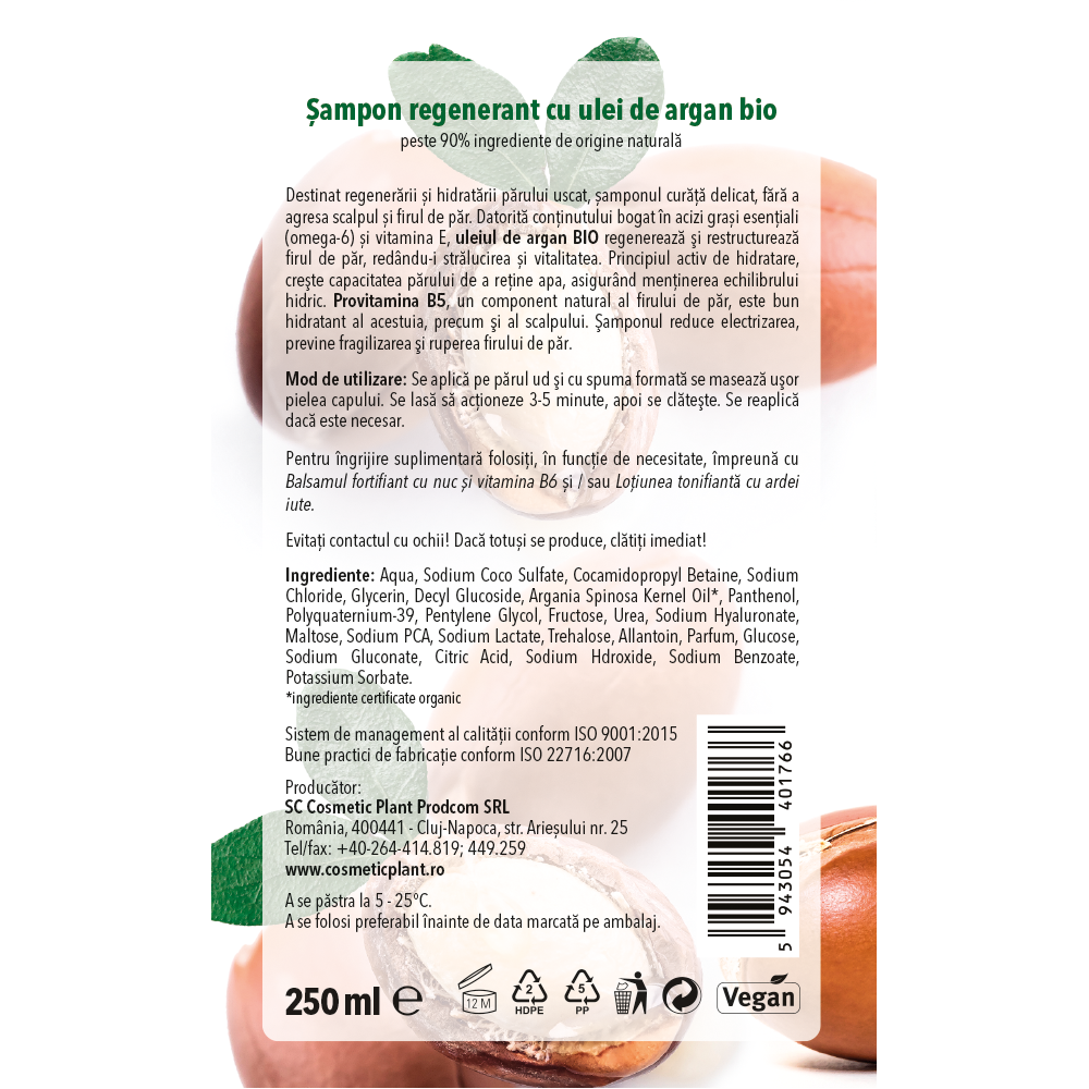 Șampon regenerant cu ulei de argan bio