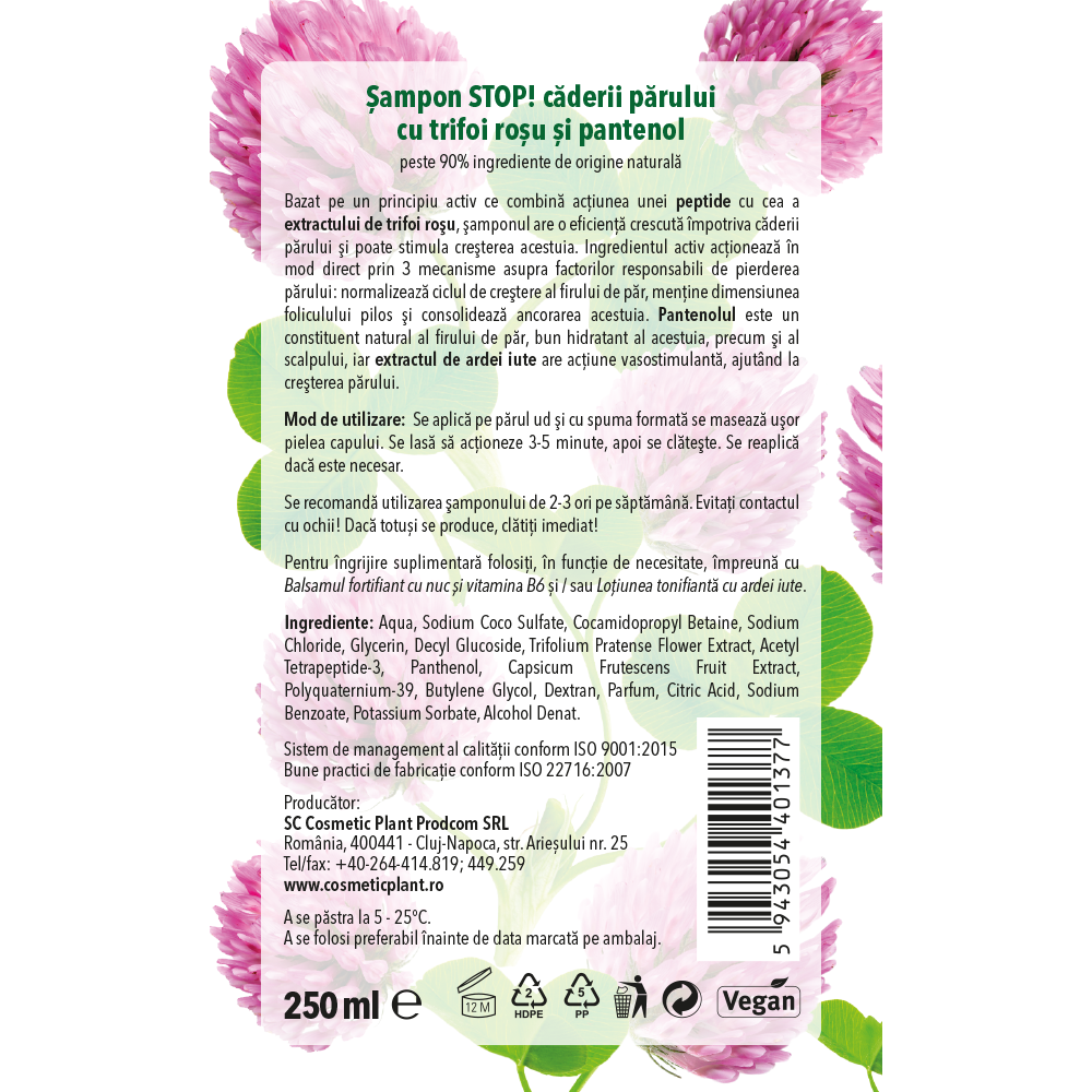 Șampon STOP! căderii părului cu trifoi roșu și pantenol