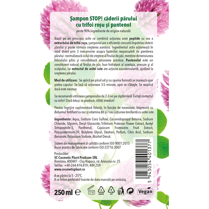 Șampon STOP! căderii părului cu trifoi roșu și pantenol
