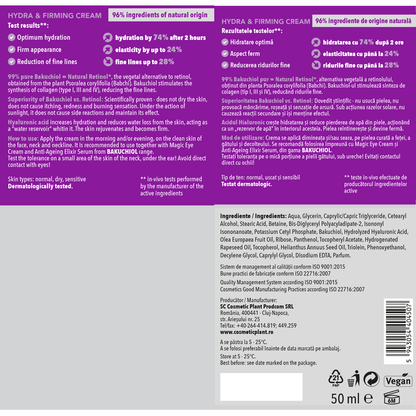 BAKUCHIOL – Hydra & Firming Cream cu Bakuchiol 99% puritate (Natural Retinol*) și Acid Hialuronic