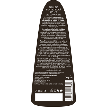 Emulsie plajă COCOS SPF 30 cu ulei de cocos bio