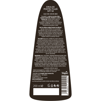 Emulsie plajă COCOS SPF 50 cu ulei de cocos bio