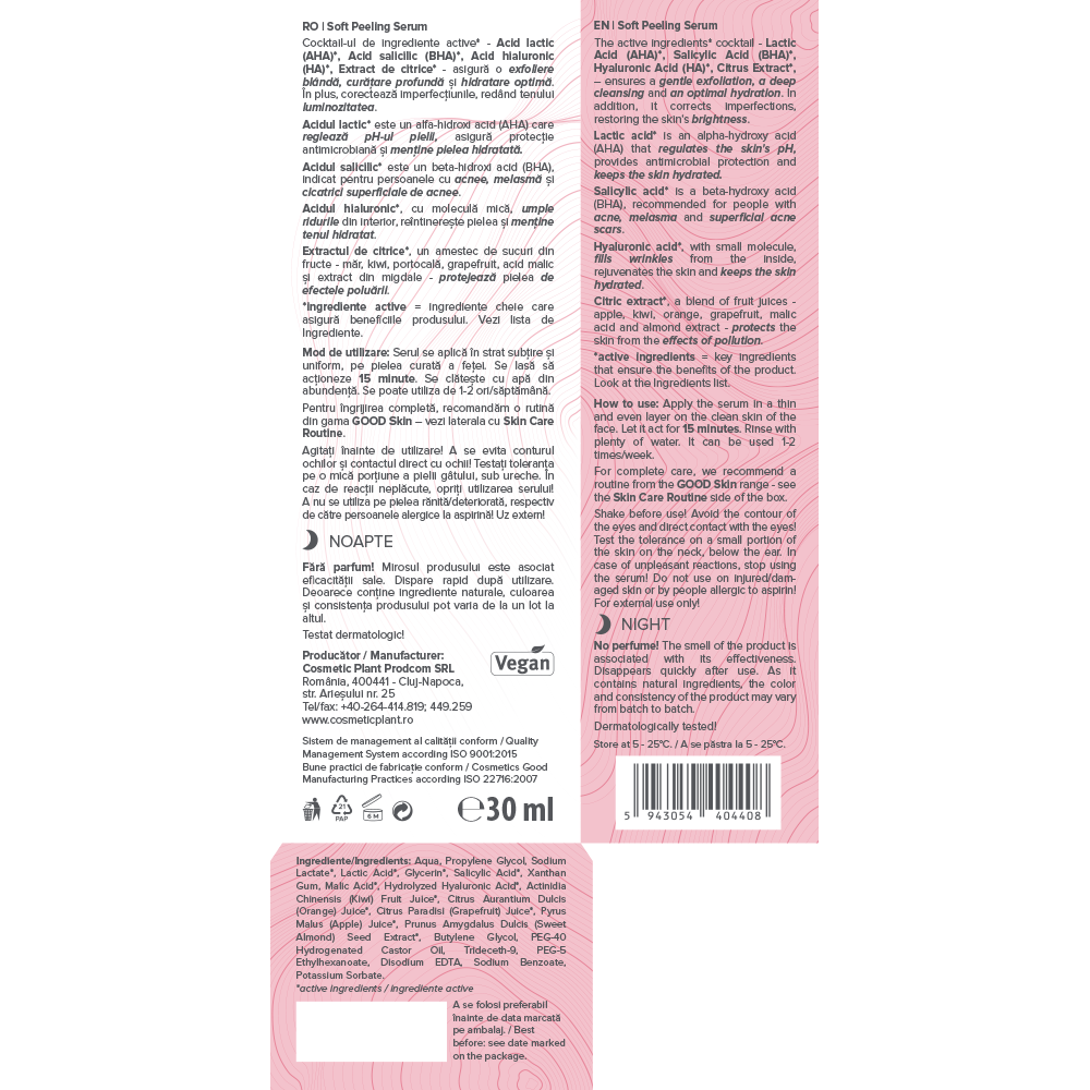 GOOD Skin - Soft Peeling Serum cu AHA+BHA+HA și Extract de citrice