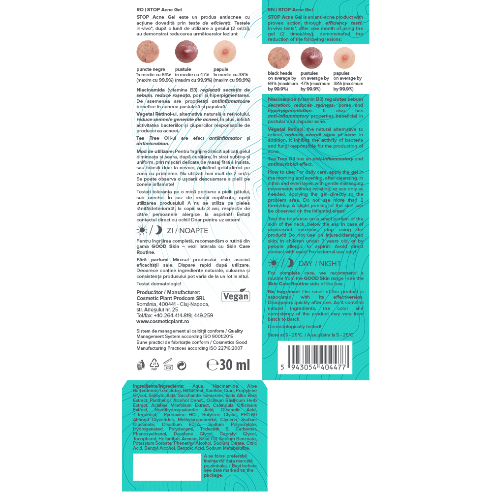 GOOD Skin – STOP Acne Gel cu Niacinamidă, Vegetal Retinol și Tee Trea Oil