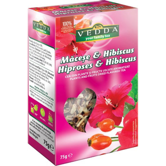 Ceai aromatizat de macese si hibiscus, fructe intregi