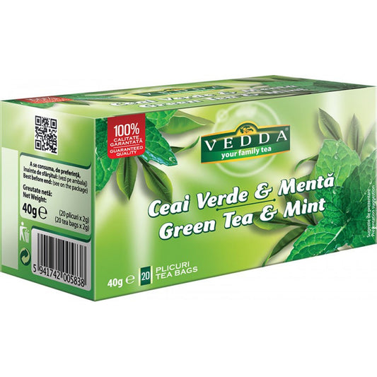 Ceai verde si menta Vedda, plicuri