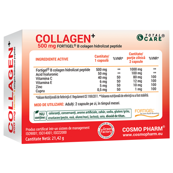 COLLAGEN+ 500 mg – Fortigel® – Colagen Hidrolizat Peptide din sursă bovină