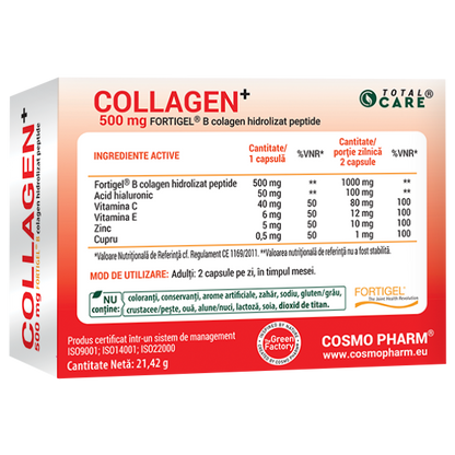 COLLAGEN+ 500 mg – Fortigel® – Colagen Hidrolizat Peptide din sursă bovină