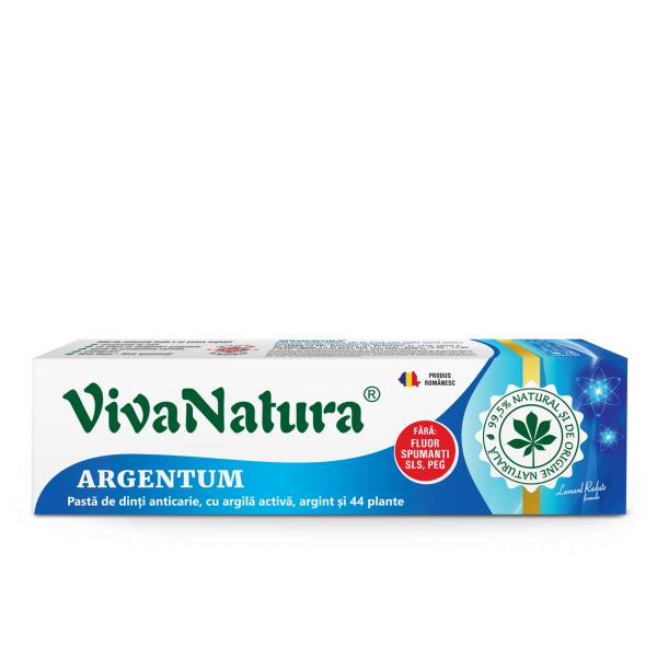 Argentum – pasta de dinti naturală 99,5% cu argila activa, argint si 44 plante, fara fluor, 80 ml – Leonard Radutz formula – VivaNatura