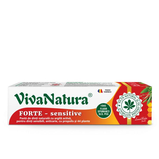 Forte sensitive – pasta de dinti 99,5% naturala cu argila activa, propolis si 44 plante, fara fluor, 80 ml – Leonard Radutz formula – VivaNatura