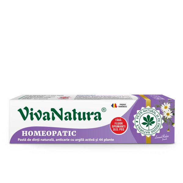 Homeopatic – pasta de dinti naturala 99,5% cu argila activa si 44 plante, fara fluor, 80 ml – Leonard Radutz formula – VivaNatura