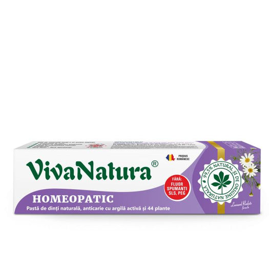 Homeopatic – pasta de dinti naturala 99,5% cu argila activa si 44 plante, fara fluor, 80 ml – Leonard Radutz formula – VivaNatura