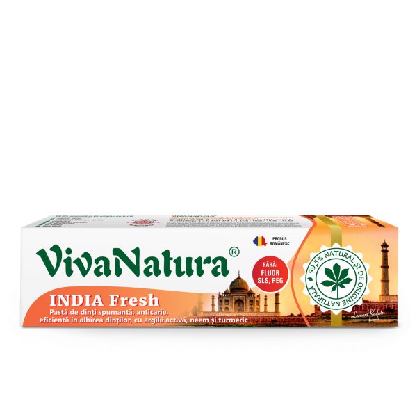 India Fresh – Pastă de dinți naturală cu Neem și Turmeric, fără fluor, 80 ml – Leonard Radutz formula – VivaNatura