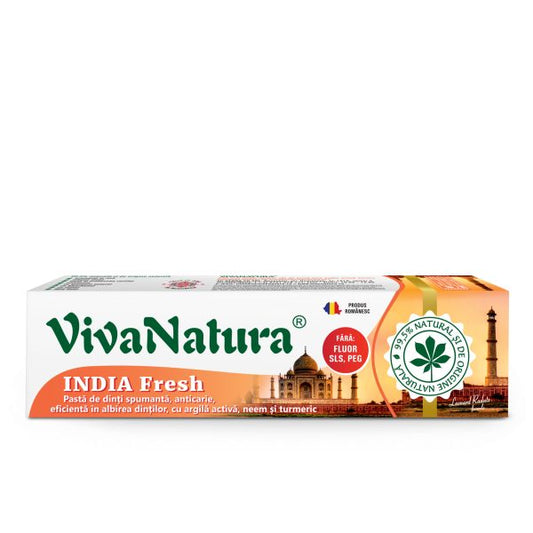India Fresh – Pastă de dinți naturală cu Neem și Turmeric, fără fluor, 80 ml – Leonard Radutz formula – VivaNatura