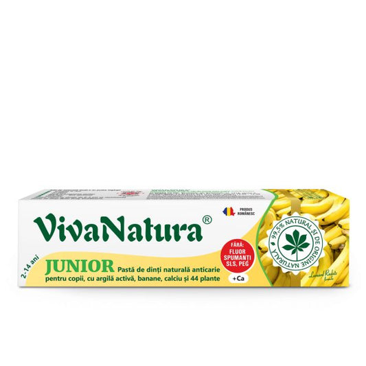 Junior Banana – Pasta de dinti naturala pentru copii cu argila si banane, fara fluor, 80 ml – Leonard Radutz formula – VivaNatura