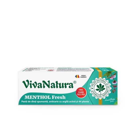 Menthol Fresh – pastă de dinți naturală 99,8% cu argilă și plante, fără fluor, 50 ml – Leonard Radutz formula – VivaNatura