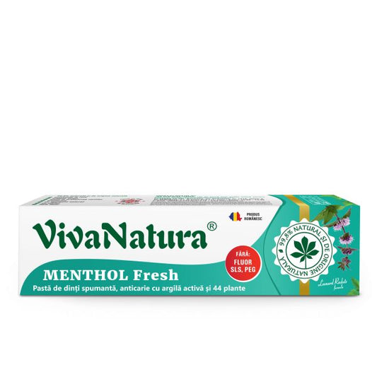 Menthol Fresh – pastă de dinți naturală 99,8% cu argilă și plante, fără fluor, 80 ml – Leonard Radutz formula – VivaNatura