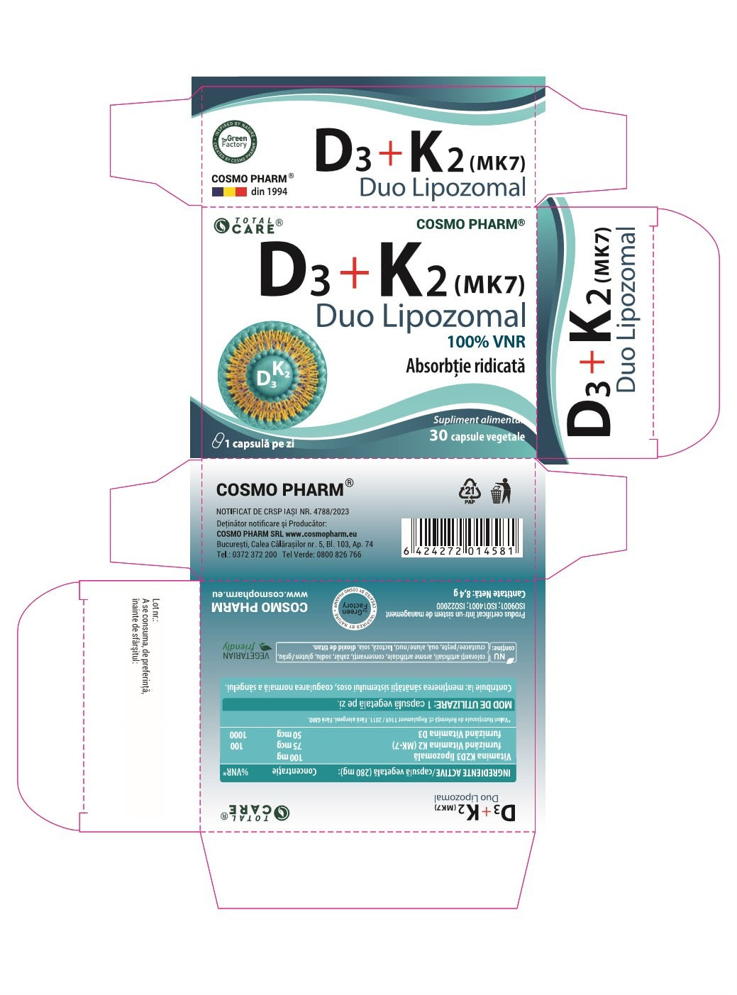 Vitamina D3 K2 Lipozomala – absorbtie ridicata