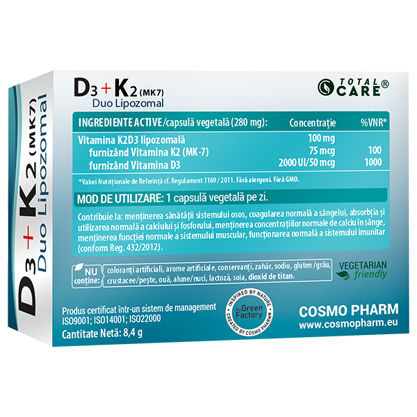 Vitamina D3 K2 Lipozomala – absorbtie ridicata