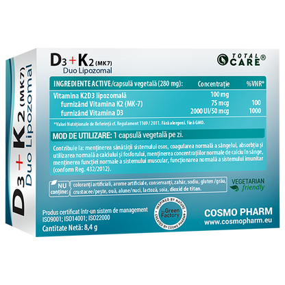 Vitamina D3 K2 Lipozomala – absorbtie ridicata