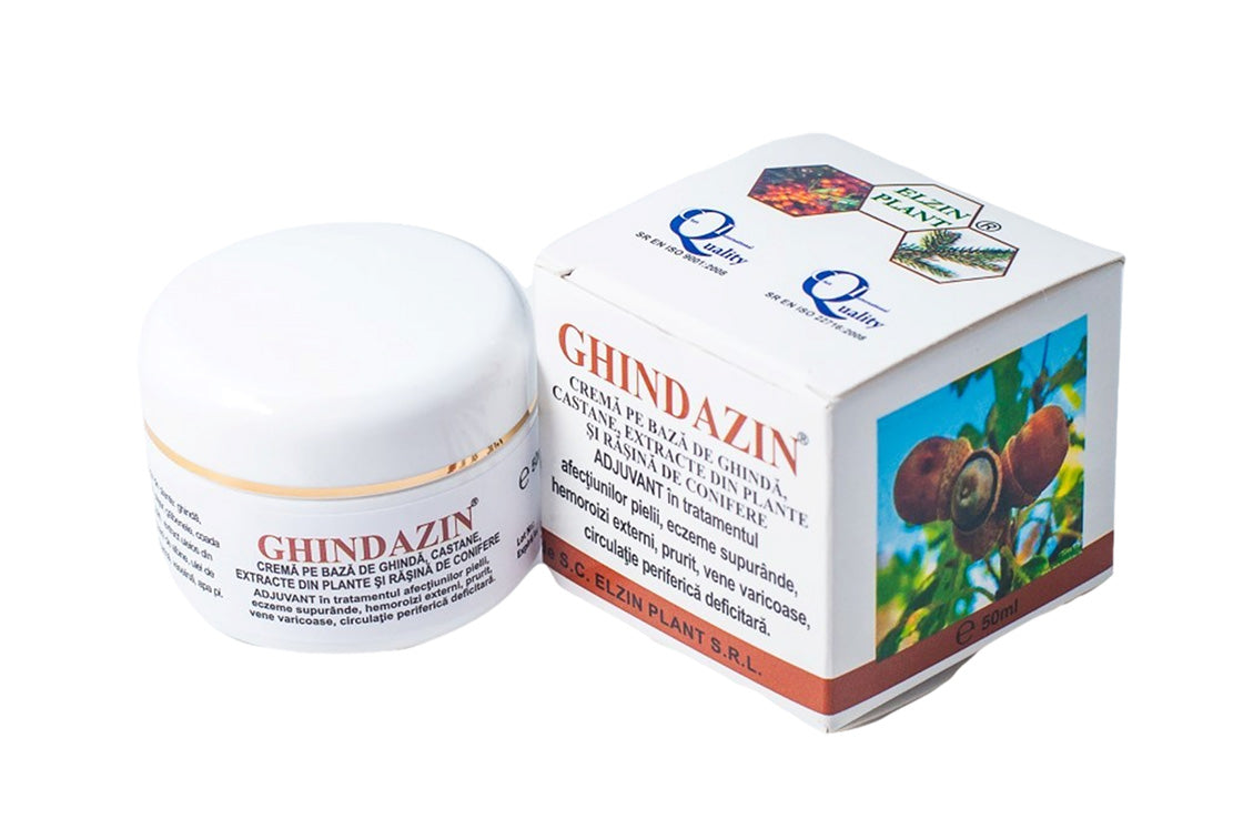 GHINDAZIN – Crema tratament afectiunile pielii, eczeme supurande, hemoroizi externi, vene varicoase
