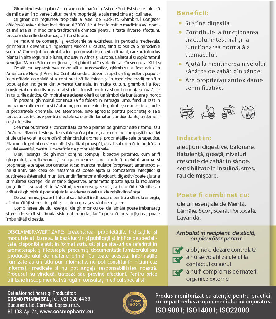 Ulei esential de GHIMBIR – Zingiber officinale