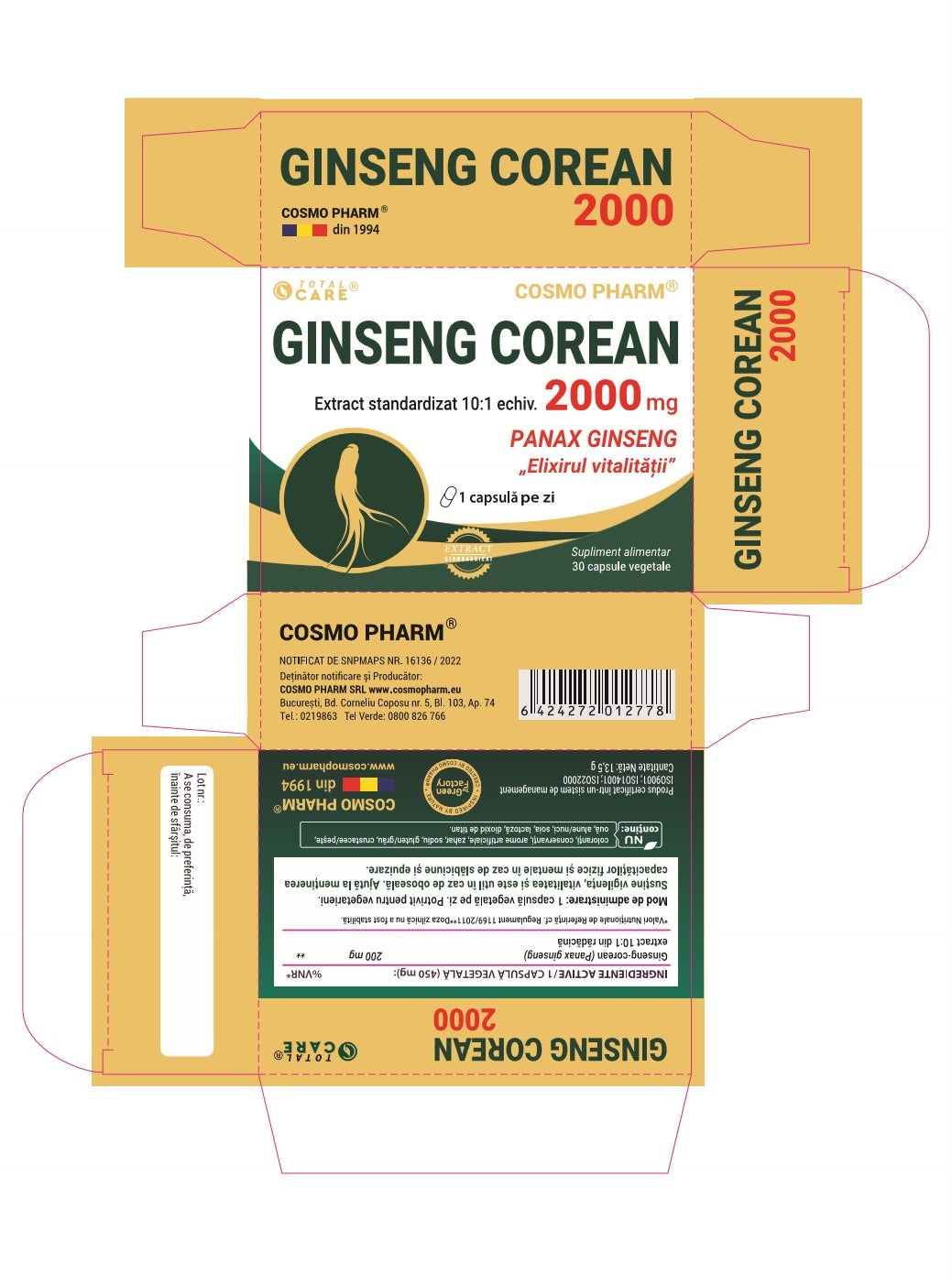 GINSENG COREAN 2000 mg – Vitalitate si Echilibru!