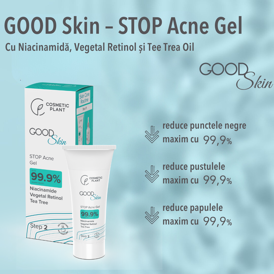 GOOD Skin – STOP Acne Gel cu Niacinamidă, Vegetal Retinol și Tee Trea Oil