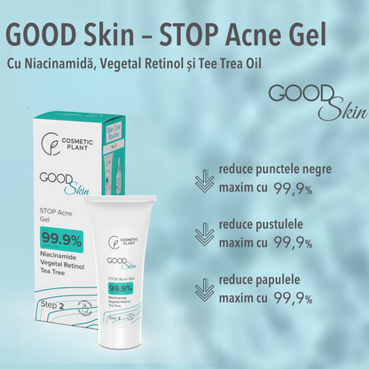 GOOD Skin – STOP Acne Gel cu Niacinamidă, Vegetal Retinol și Tee Trea Oil