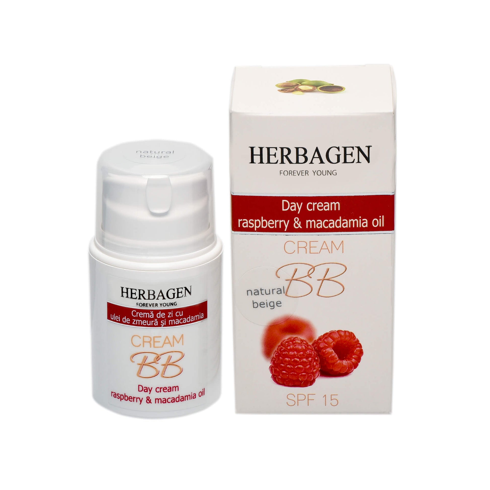 Cremă de zi BB cu ulei de zmeură și macadamia SPF 15